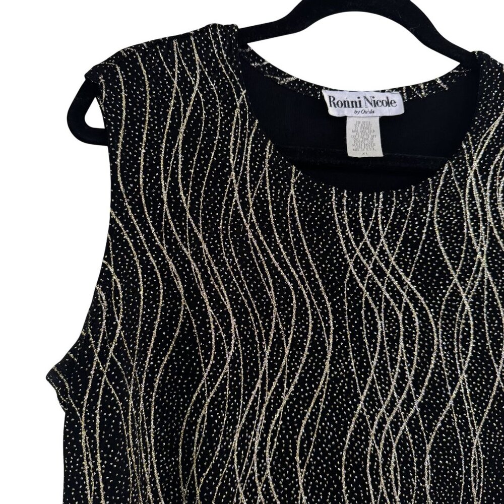 Ronni Nicole Womens Black Gold Glitter Stretch Sleeveless Tank Top Size XL - Picture 2 of 6